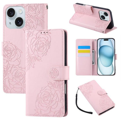 Rose Flower Embossed 3-Card Slots Leather Phone Case, For iPhone 15, For iPhone 14 / 13, For iPhone 14 Pro, For iPhone 14 Pro Max