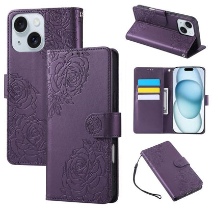 Rose Flower Embossed 3-Card Slots Leather Phone Case, For iPhone 15, For iPhone 14 / 13, For iPhone 14 Pro, For iPhone 14 Pro Max