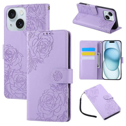 Rose Flower Embossed 3-Card Slots Leather Phone Case, For iPhone 16, For iPhone 15 Pro Max, For iPhone 15 Pro, For iPhone 15 Plus / 14 Plus