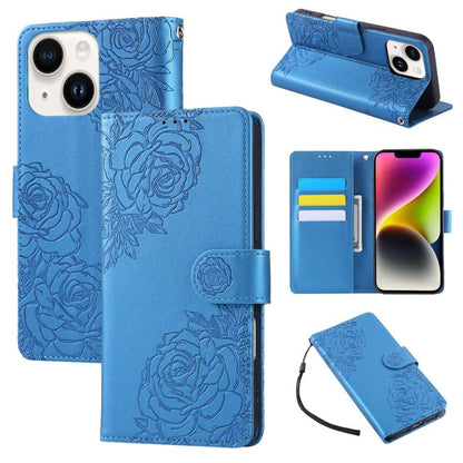 Rose Flower Embossed 3-Card Slots Leather Phone Case, For iPhone 15, For iPhone 14 / 13, For iPhone 14 Pro, For iPhone 14 Pro Max