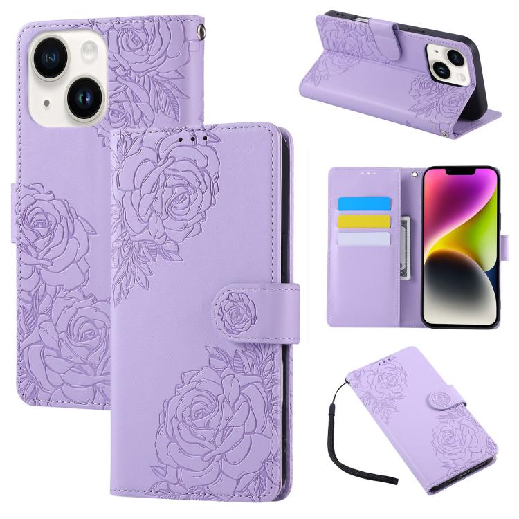 Rose Flower Embossed 3-Card Slots Leather Phone Case, For iPhone 15, For iPhone 14 / 13, For iPhone 14 Pro, For iPhone 14 Pro Max
