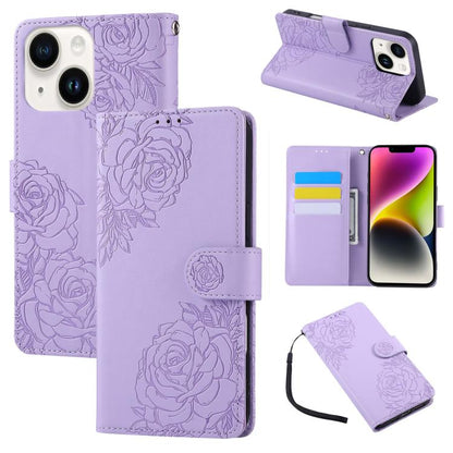 Rose Flower Embossed 3-Card Slots Leather Phone Case, For iPhone 15, For iPhone 14 / 13, For iPhone 14 Pro, For iPhone 14 Pro Max