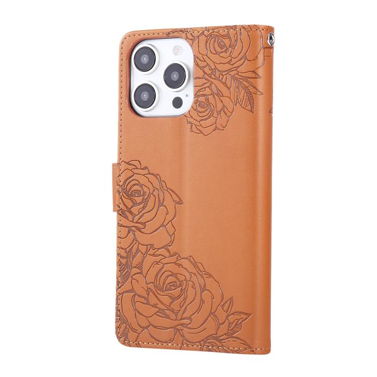 Rose Flower Embossed 3-Card Slots Leather Phone Case, For iPhone 13 Pro Max, For iPhone 13 Pro