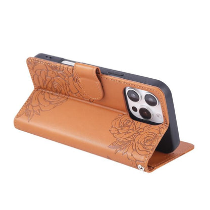 Rose Flower Embossed 3-Card Slots Leather Phone Case, For iPhone 13 Pro Max, For iPhone 13 Pro