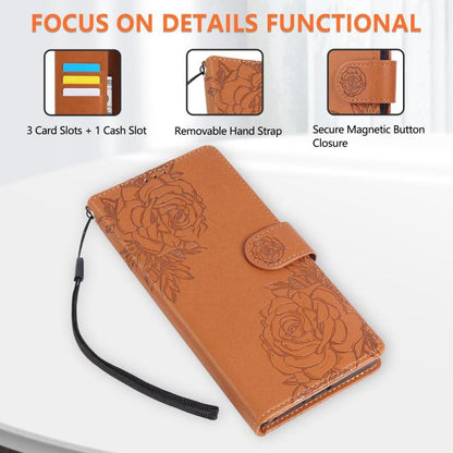 Rose Flower Embossed 3-Card Slots Leather Phone Case, For iPhone 13 Pro Max, For iPhone 13 Pro