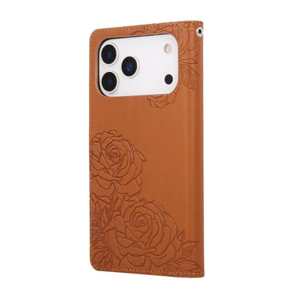 Rose Flower Embossed 3-Card Slots Leather Phone Case, For iPhone 17 Pro Max, For iPhone 17 Pro, For iPhone 17, For iPhone Air