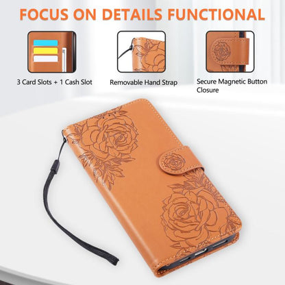 Rose Flower Embossed 3-Card Slots Leather Phone Case, For iPhone 17 Pro Max, For iPhone 17 Pro, For iPhone 17, For iPhone Air