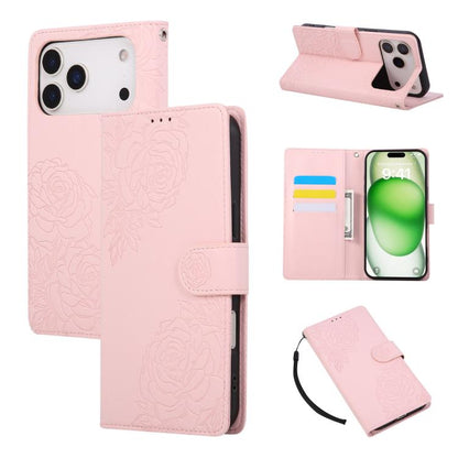 Rose Flower Embossed 3-Card Slots Leather Phone Case, For iPhone 17e / 16e, For iPhone 17 Pro Max, For iPhone 17 Pro, For iPhone 17