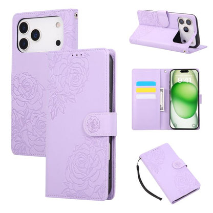 Rose Flower Embossed 3-Card Slots Leather Phone Case, For iPhone 17e / 16e, For iPhone 17 Pro Max, For iPhone 17 Pro, For iPhone 17
