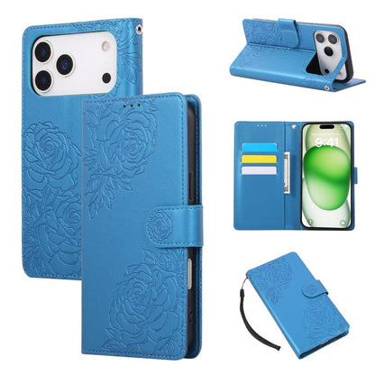 Rose Flower Embossed 3-Card Slots Leather Phone Case, For iPhone 17 Pro Max, For iPhone 17 Pro, For iPhone 17, For iPhone Air