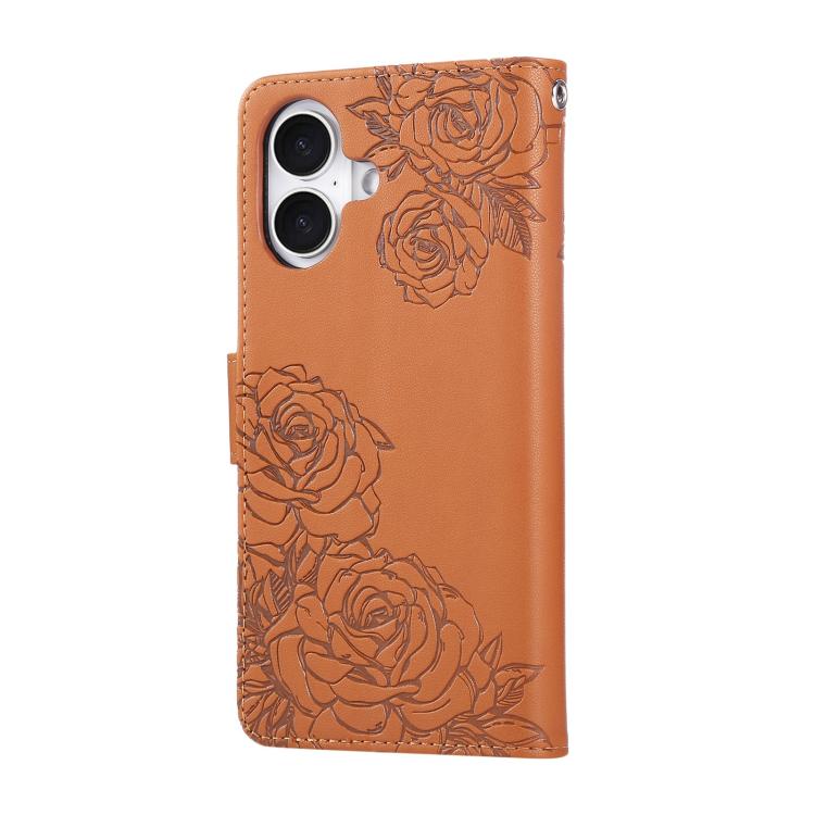 Rose Flower Embossed 3-Card Slots Leather Phone Case, For iPhone 18 / 17, For iPhone 18 Pro / 17 Pro, For iPhone 18 Pro Max / 17 Pro Max, For iPhone 17e / 16e