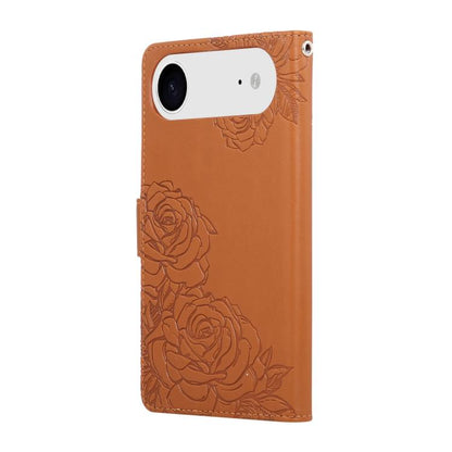 Rose Flower Embossed 3-Card Slots Leather Phone Case, For iPhone Air, For iPhone 16 Pro Max, For iPhone 16 Pro, For iPhone 16 Plus
