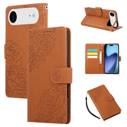 Rose Flower Embossed 3-Card Slots Leather Phone Case, For iPhone Air, For iPhone 16 Pro Max, For iPhone 16 Pro, For iPhone 16 Plus