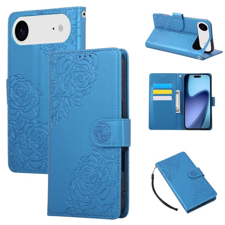 Rose Flower Embossed 3-Card Slots Leather Phone Case, For iPhone Air, For iPhone 16 Pro Max, For iPhone 16 Pro, For iPhone 16 Plus