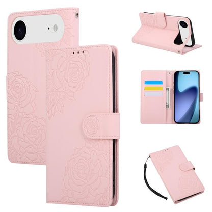 Rose Flower Embossed 3-Card Slots Leather Phone Case, For iPhone Air, For iPhone 16 Pro Max, For iPhone 16 Pro, For iPhone 16 Plus