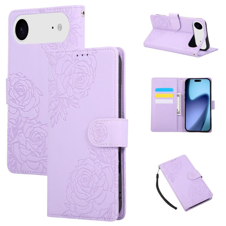 Rose Flower Embossed 3-Card Slots Leather Phone Case, For iPhone 17 Pro Max, For iPhone 17 Pro, For iPhone 17, For iPhone Air