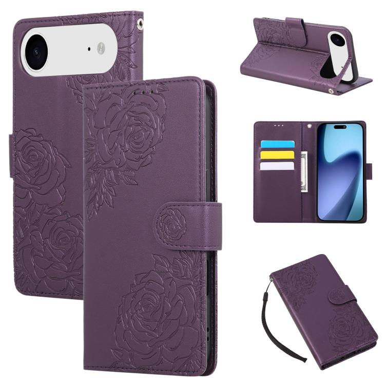 Rose Flower Embossed 3-Card Slots Leather Phone Case, For iPhone 17 Pro Max, For iPhone 17 Pro, For iPhone 17, For iPhone Air