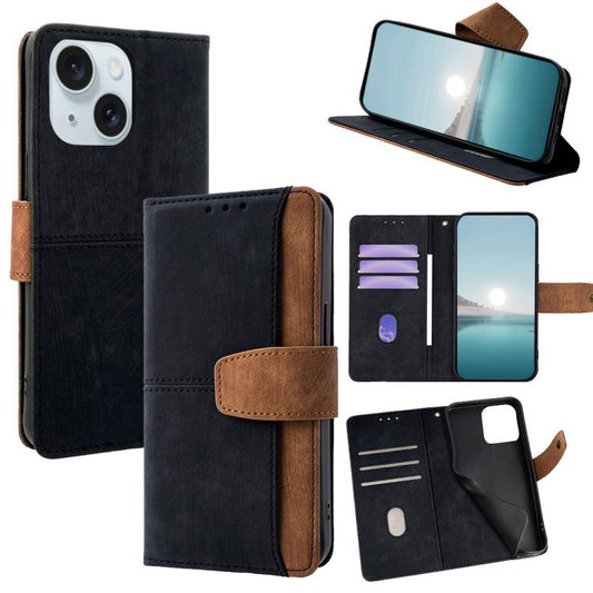 Color Stitching Skin Feel Leather RFID Blocking Phone Case, For iPhone 15, For iPhone 14 Plus, For iPhone 14, For iPhone 14 Pro