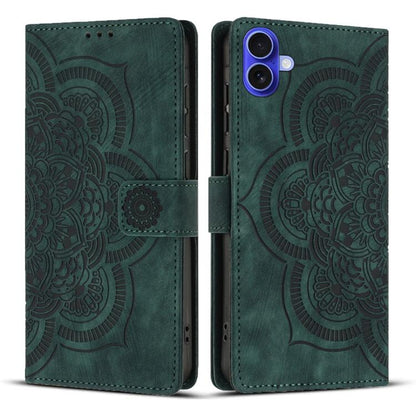 Mandala Embossed Retro Frosted Leather Phone Case, For iPhone 16, For iPhone 15 Pro Max, For iPhone 15 Pro, For iPhone 15 Plus