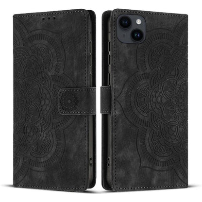 Mandala Embossed Retro Frosted Leather Phone Case, For iPhone 15, For iPhone 14 Plus, For iPhone 14 / 13, For iPhone 14 Pro