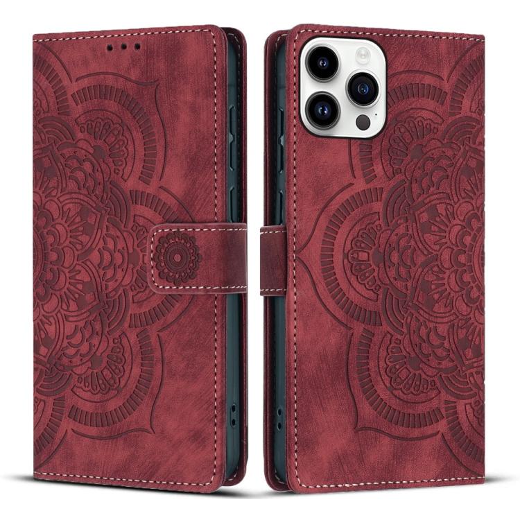 Mandala Embossed Retro Frosted Leather Phone Case, For iPhone 15, For iPhone 14 Plus, For iPhone 14 / 13, For iPhone 14 Pro