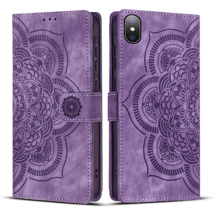 Mandala Embossed Retro Frosted Leather Phone Case, For iPhone 11, For iPhone 11 Pro, For iPhone X / XS, For iPhone XR