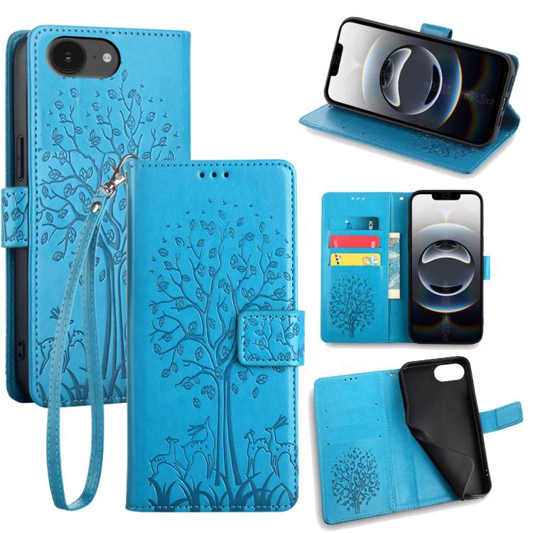 Tree & Deer Embossed Leather Phone Case, For iPhone 17e / 16e, For iPhone 17 Pro Max, For iPhone 17 Pro, For iPhone 17