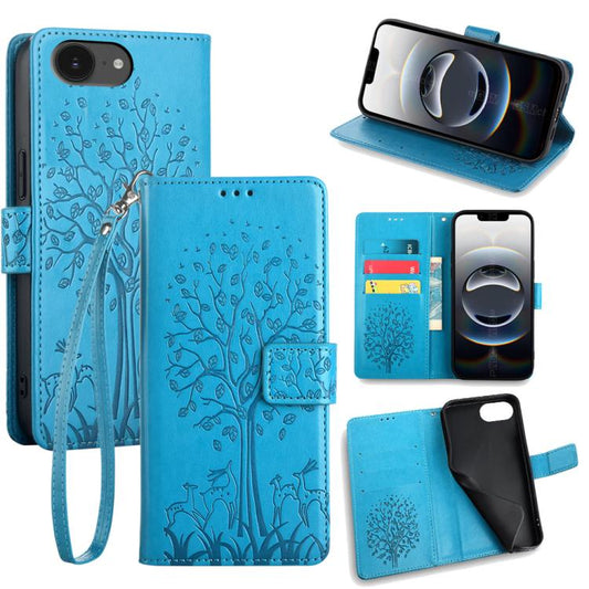 Tree & Deer Embossed Leather Phone Case, For iPhone 17e / 16e, For iPhone 17 Pro Max, For iPhone 17 Pro, For iPhone 17