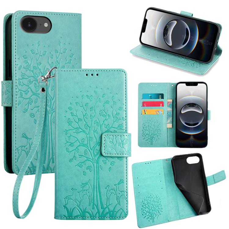 Tree & Deer Embossed Leather Phone Case, For iPhone 17e / 16e, For iPhone 17 Pro Max, For iPhone 17 Pro, For iPhone 17