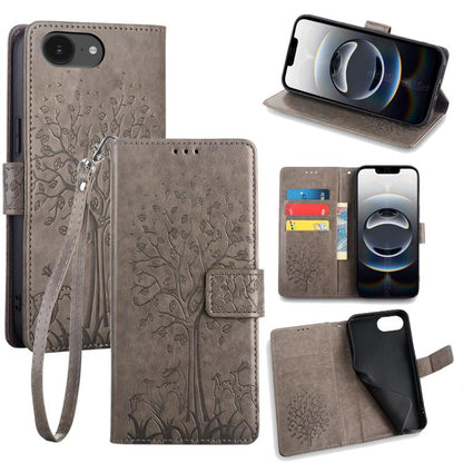 Tree & Deer Embossed Leather Phone Case, For iPhone 17e / 16e, For iPhone 17 Pro Max, For iPhone 17 Pro, For iPhone 17