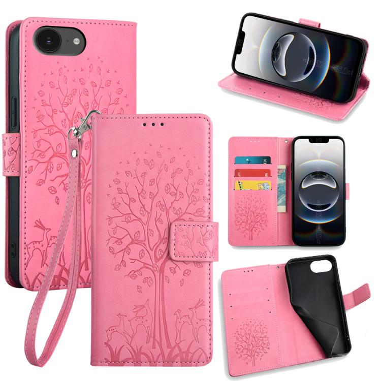 Tree & Deer Embossed Leather Phone Case, For iPhone 17e / 16e, For iPhone 17 Pro Max, For iPhone 17 Pro, For iPhone 17