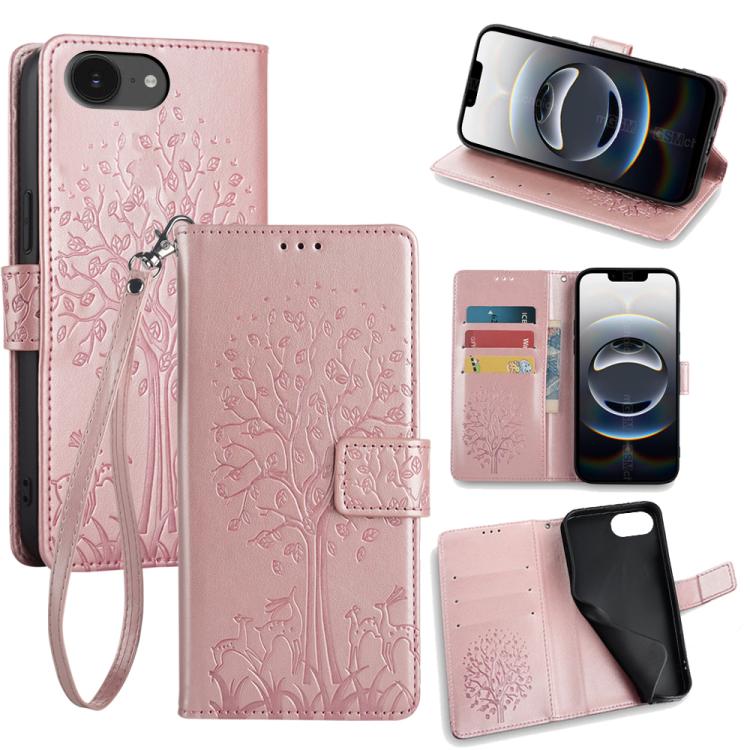Tree & Deer Embossed Leather Phone Case, For iPhone 17e / 16e, For iPhone 17 Pro Max, For iPhone 17 Pro, For iPhone 17