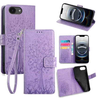 Tree & Deer Embossed Leather Phone Case, For iPhone 17e / 16e, For iPhone 17 Pro Max, For iPhone 17 Pro, For iPhone 17