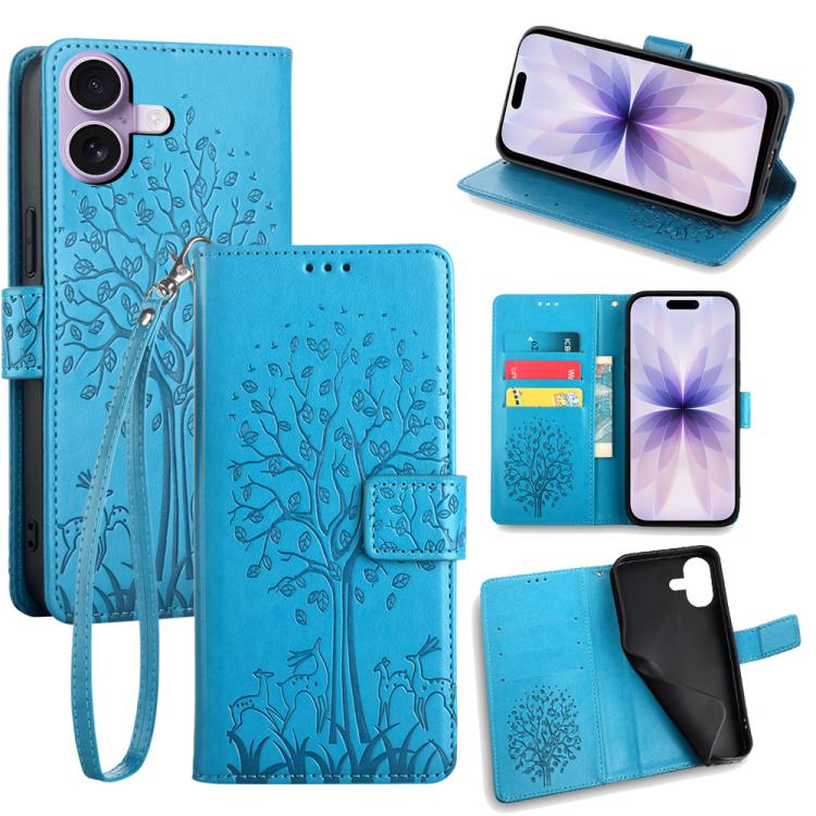 Tree & Deer Embossed Leather Phone Case, For iPhone 17e / 16e, For iPhone 17 Pro Max, For iPhone 17 Pro, For iPhone 17