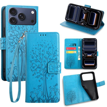 Tree & Deer Embossed Leather Phone Case, For iPhone 17e / 16e, For iPhone 17 Pro Max, For iPhone 17 Pro, For iPhone 17
