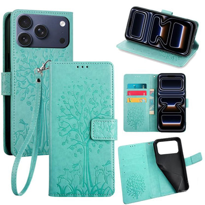 Tree & Deer Embossed Leather Phone Case, For iPhone 17e / 16e, For iPhone 17 Pro Max, For iPhone 17 Pro, For iPhone 17
