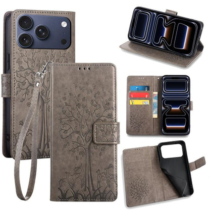 Tree & Deer Embossed Leather Phone Case, For iPhone 17e / 16e, For iPhone 17 Pro Max, For iPhone 17 Pro, For iPhone 17