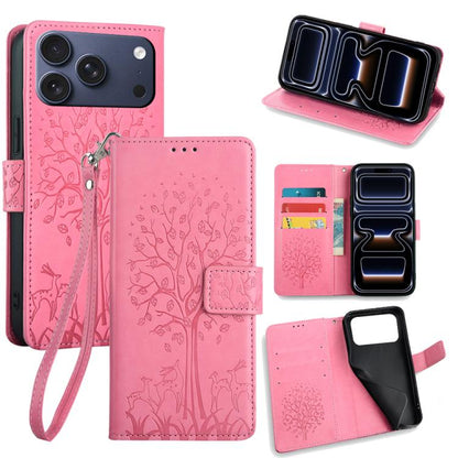 Tree & Deer Embossed Leather Phone Case, For iPhone 17e / 16e, For iPhone 17 Pro Max, For iPhone 17 Pro, For iPhone 17