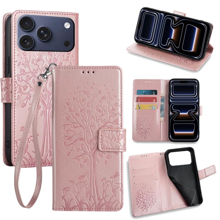 Tree & Deer Embossed Leather Phone Case, For iPhone 17e / 16e, For iPhone 17 Pro Max, For iPhone 17 Pro, For iPhone 17