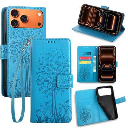 Tree & Deer Embossed Leather Phone Case, For iPhone 17e / 16e, For iPhone 17 Pro Max, For iPhone 17 Pro, For iPhone 17