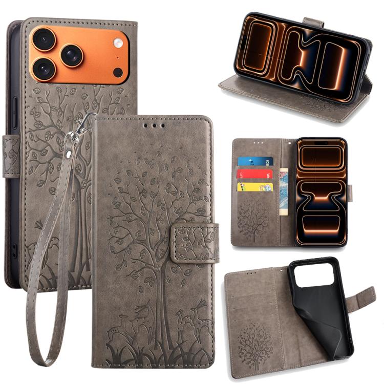 Tree & Deer Embossed Leather Phone Case, For iPhone 17e / 16e, For iPhone 17 Pro Max, For iPhone 17 Pro, For iPhone 17