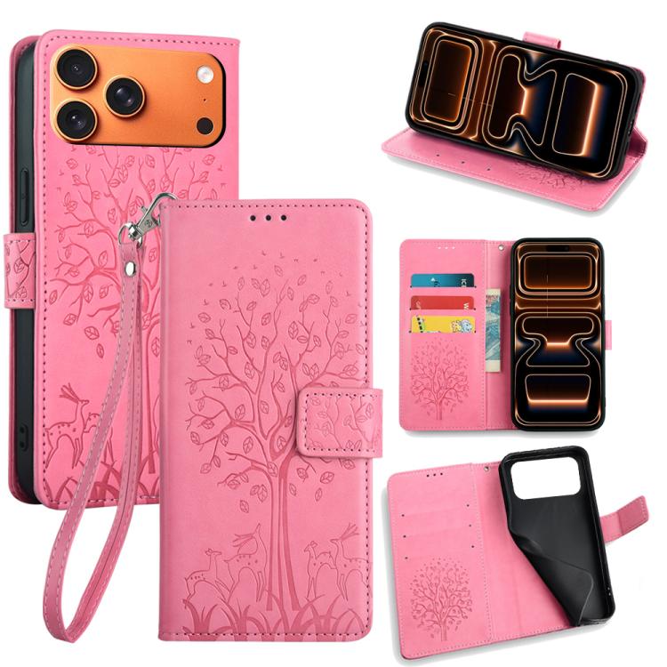 Tree & Deer Embossed Leather Phone Case, For iPhone 17e / 16e, For iPhone 17 Pro Max, For iPhone 17 Pro, For iPhone 17