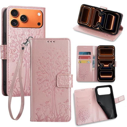 Tree & Deer Embossed Leather Phone Case, For iPhone 17e / 16e, For iPhone 17 Pro Max, For iPhone 17 Pro, For iPhone 17