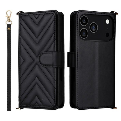 Multifunctional 6-Card Slots Leather Phone Case with Wrist Strap