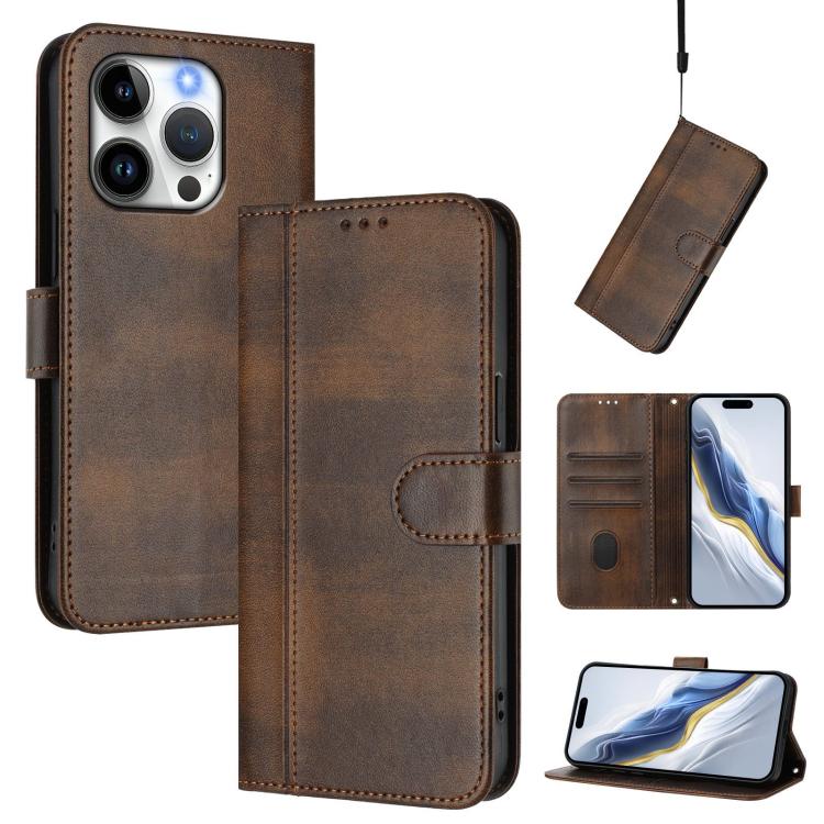 Line Splicing Buckle Retro Leather Phone Case