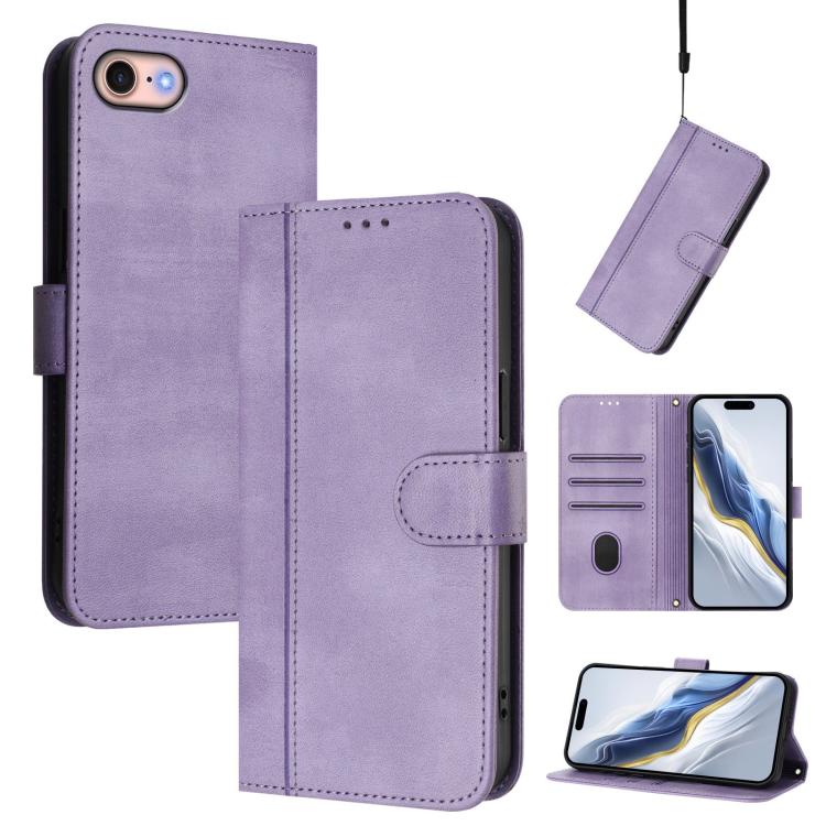 Line Splicing Buckle Retro Leather Phone Case