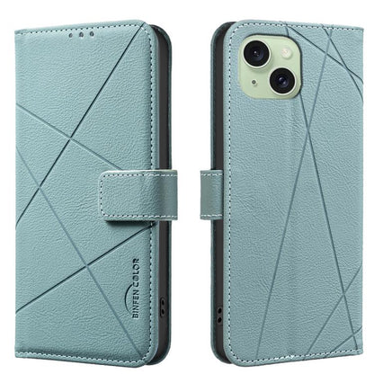 Geometric Pattern RFID Leather Phone Case, For iPhone 16, For iPhone 15 Pro Max, For iPhone 15 Pro, For iPhone 14 Plus / 15 Plus