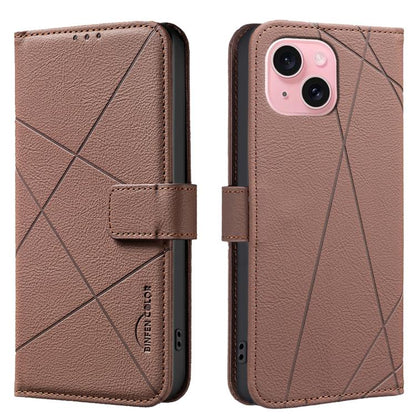 Geometric Pattern RFID Leather Phone Case, For iPhone 15, For iPhone 13 / 14, For iPhone 14 Pro, For iPhone 14 Pro Max