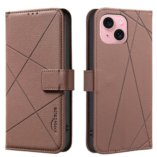 Geometric Pattern RFID Leather Phone Case, For iPhone 15, For iPhone 13 / 14, For iPhone 14 Pro, For iPhone 14 Pro Max