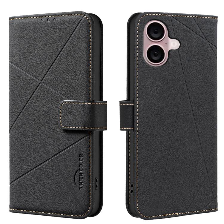 Geometric Pattern RFID Leather Phone Case, For iPhone 16e, For iPhone 16 Pro Max, For iPhone 16 Pro, For iPhone 16 Plus
